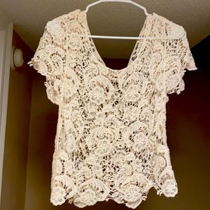 Cream cotton lace cut out blouse